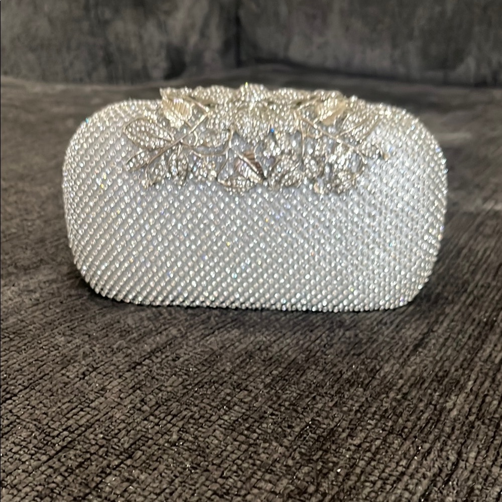 Silver Evening Clutch with Crystal Embellishments